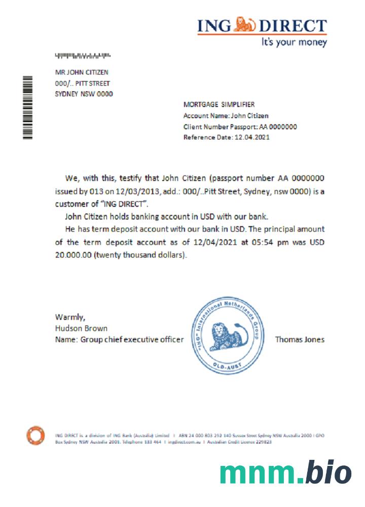 Australia ING bezpośredni przykład odniesienia w formatach Word i PDF